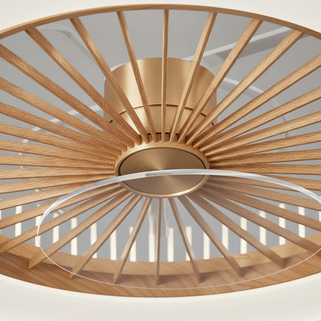 Lustre Ventilateur Grain Bois Design LED - Vue 2
