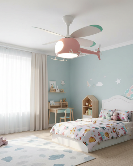 Lustre Ventilateur Hélicoptère Bleu LED Enfant - Noir / 36 pouces / Lumière tricolore