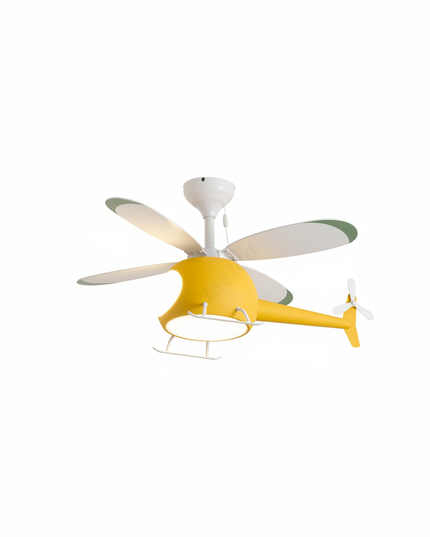 Lustre Ventilateur Hélicoptère LED ABS Enfant - B - Noyer Ø 152 cm / radio / Lumière tricolore