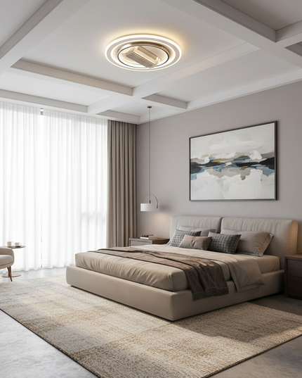 Lustre Ventilateur Invisible Blanc Télécommande - Suspension Donut Cristal / variateur RC 220 V