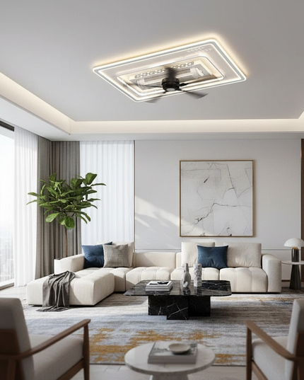 Lustre Ventilateur Invisible LED Télécommande Blanc - 47 cm - Rond Noir / Télécommande à intensité variable 110 V