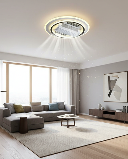 Lustre Ventilateur Invisible Nickel Moderne LED - Grand 105 x 65 cm / RC à intensité variable / 110 V