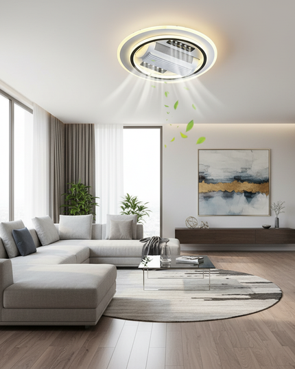 Lustre Ventilateur Invisible Nickel Moderne LED - Grand 105 x 65 cm / Télécommande RC / 220 V