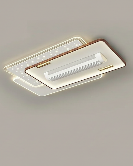 Lustre Ventilateur Invisible Silencieux LED Télécommande - Blanc & Finition Noyer / 8 têtes / 180–260 V