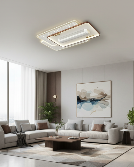 Lustre Ventilateur Invisible Silencieux LED Télécommande - Blanc & Finition Noyer / 8 têtes / 180–260 V