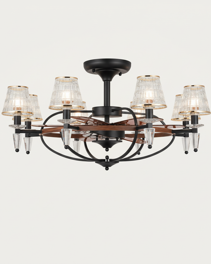 Lustre Ventilateur Luxe Cristal Invisible Anion - Noir & Finition Noyer / 42 pouces