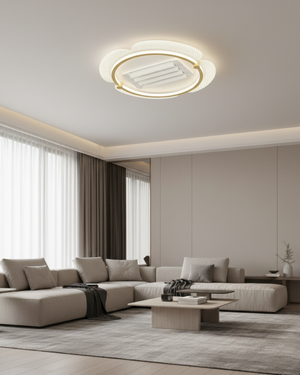 Lustre Ventilateur Métal Noir Rétractable Dimmable - Vue 4