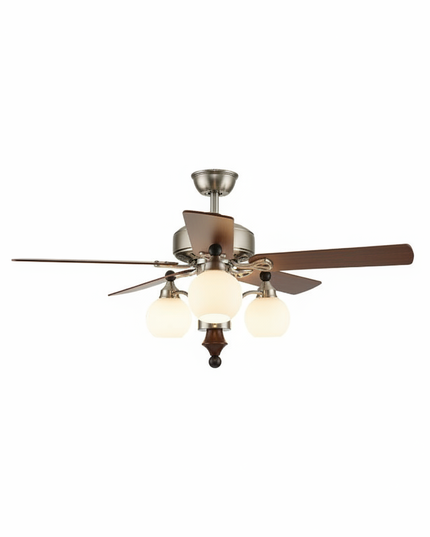 Lustre Ventilateur Mid-Century Bois Verre Réversible - Modèle 3 / 220 V