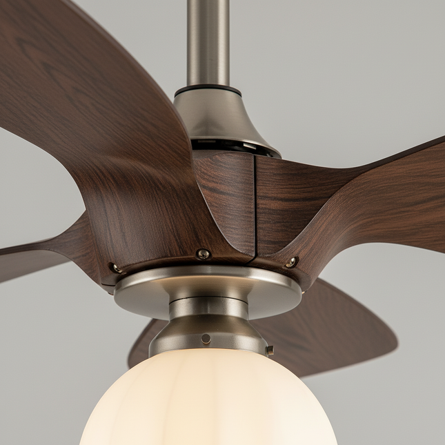 Lustre Ventilateur Mid-Century Bois Verre Réversible - Vue 2