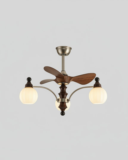 Lustre Ventilateur Mid-Century Bois Verre Réversible - Vue 3