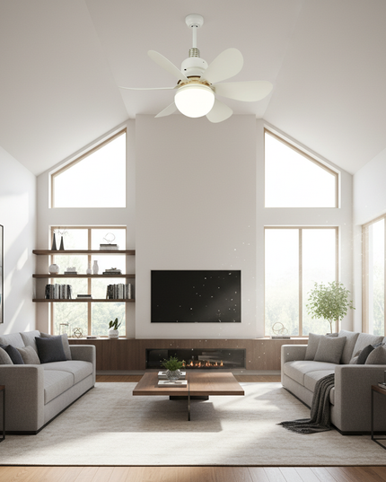 Lustre Ventilateur Moderne Blanc 6 Pales Smart - Noir - 12 Lampes