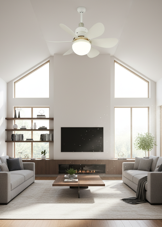 Lustre Ventilateur Moderne Blanc 6 Pales Smart - Noir - 12 Lampes