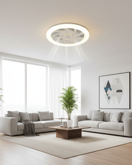 Lustre Ventilateur Moderne Blanc Rétractable LED - Blanc - 18 Lampes / 120 V