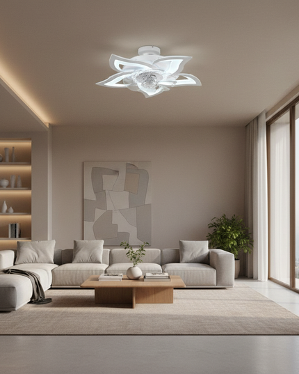 Lustre Ventilateur Moderne Fleur Dimmable App - Vue 4