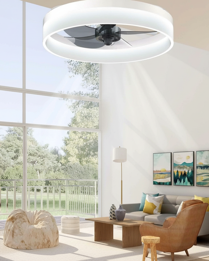Lustre Ventilateur Moderne LED Silencieux Dimmable - Taille B - Blanc