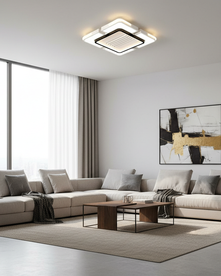 Lustre Ventilateur Moderne Sans Pales LED Carré - Taille A - Noir / 36 pouces