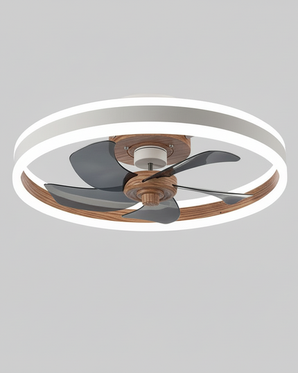 Lustre Ventilateur Moderne Smart LED Silencieux - Finition Grain de bois