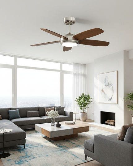 Lustre Ventilateur Noir Industriel Silencieux LED - Bois brut intégral / 220 V