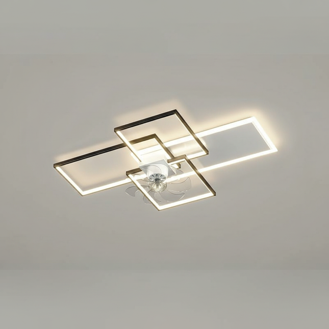 Lustre Ventilateur Noir Minimaliste Rectangulaire Dimmable - Vue 1