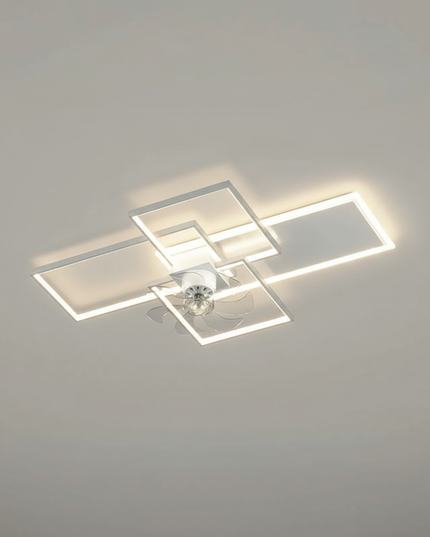 Lustre Ventilateur Noir Minimaliste Rectangulaire Dimmable - Vue 3