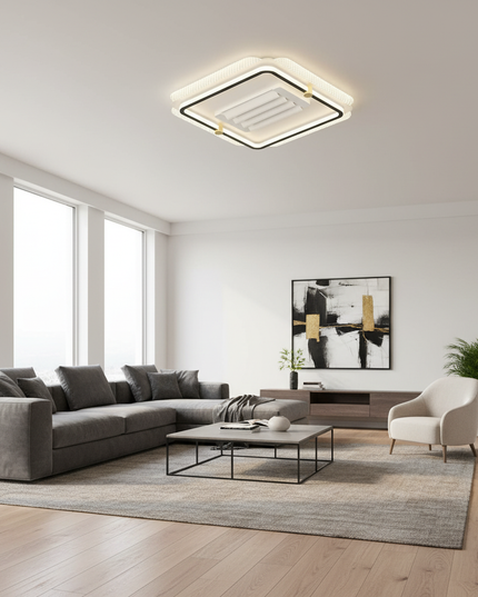 Lustre Ventilateur Noir Rétractable LED Réversible - Noir-L55-l55-58W / 220 V