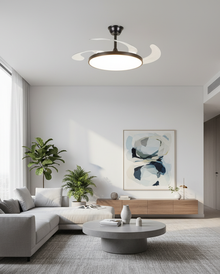 Lustre Ventilateur Noir Rétractable Moderne - 132 cm (52") / 220 V