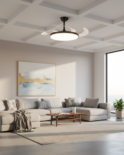 Lustre Ventilateur Noir Rétractable Moderne - 152 cm (60") / 220 V