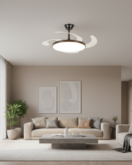 Lustre Ventilateur Noir Rétractable Moderne - Vue 4
