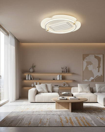 Lustre Ventilateur Noir Rétractable Réversible LED - Blanc-D55-55W / 220 V