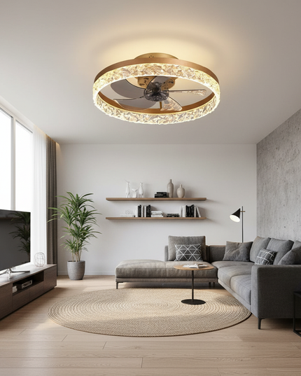 Lustre Ventilateur Noir Rétractable Silencieux - C - 56 cm - 6 Lumières / 40 cm / Variation tricolore