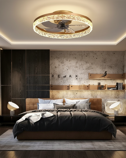 Lustre Ventilateur Noir Rétractable Silencieux - C - 56 cm - 6 Lumières / Télécommande RC / Variation tricolore