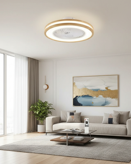 Lustre Ventilateur Nordique Bois Oscillante - Variable (Télécommande + Application) / Télécommande à intensité variable 220 V