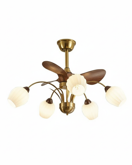 Lustre Ventilateur Nordique Bois Réversible Verre - Vue 1