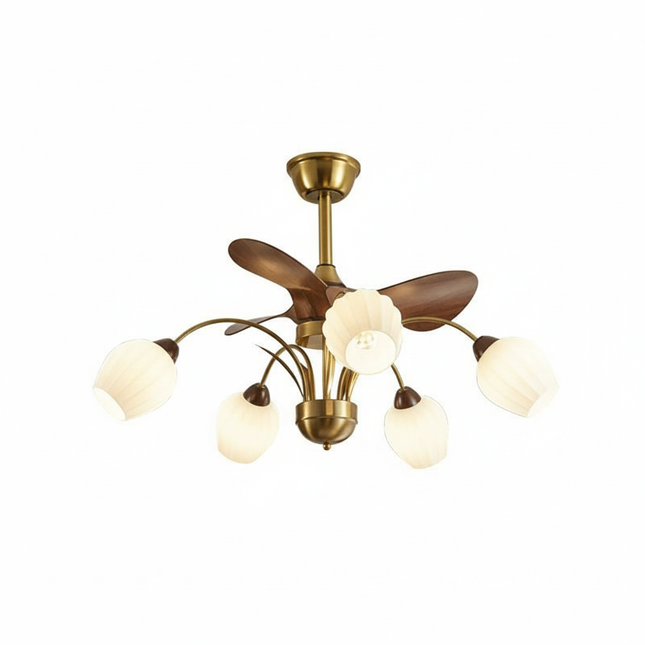 Lustre Ventilateur Nordique Bois Réversible Verre - Vue 1