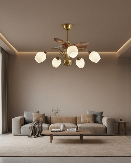 Lustre Ventilateur Nordique Bois Réversible Verre - Vue 4