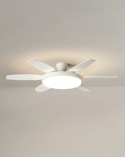 Lustre Ventilateur Noyer Crème LED Dimmable - B blanc D152cm / Luminosité réglable