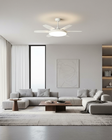 Lustre Ventilateur Noyer Crème LED Dimmable - Un blanc D152cm / Luminosité réglable