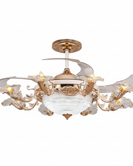 Lustre Ventilateur Pales Invisibles Cristal Doré - 8017 - Lumière blanche / 110 V