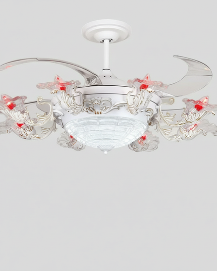 Lustre Ventilateur Pales Invisibles Cristal Doré - 8019 - Lumière rouge / 110 V