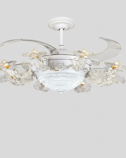Lustre Ventilateur Pales Invisibles Cristal Doré - 8711 - Noir / 220 V