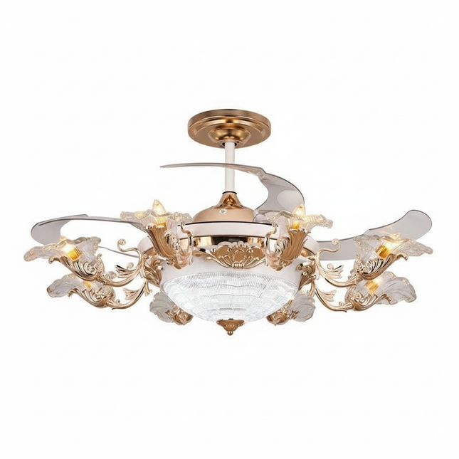 Lustre Ventilateur Pales Invisibles Cristal Doré - Vue 1