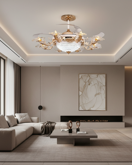 Lustre Ventilateur Pales Invisibles Cristal Doré - Vue 4