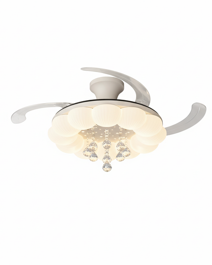 Lustre Ventilateur Pales Rétractables Crème Silencieux - 132 cm - ABS Blanc / Télécommande avec variation