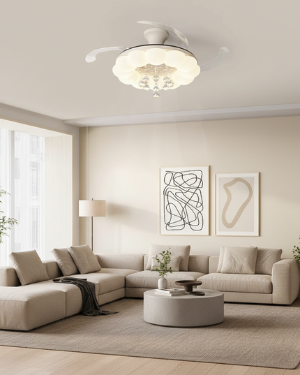 Lustre Ventilateur Pales Rétractables Crème Silencieux - Vue 4