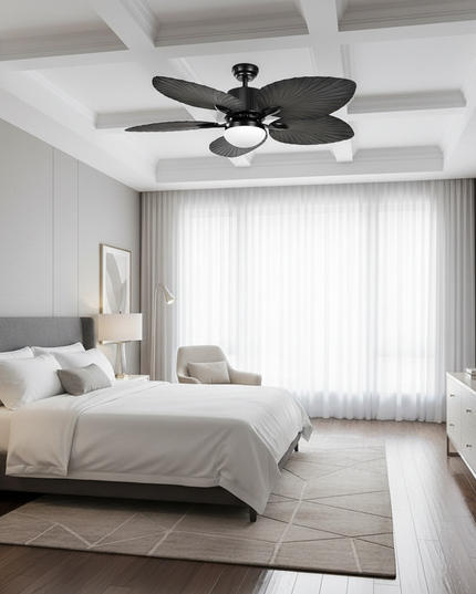 Lustre Ventilateur Palmier Bois Noir Télécommande - A - Ø 100 cm - Ou