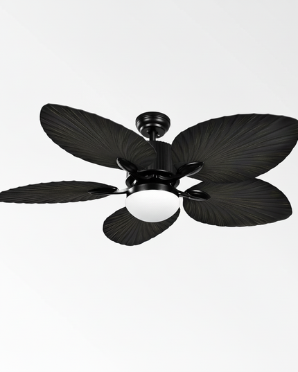 Lustre Ventilateur Palmier Bois Noir Télécommande - Noir