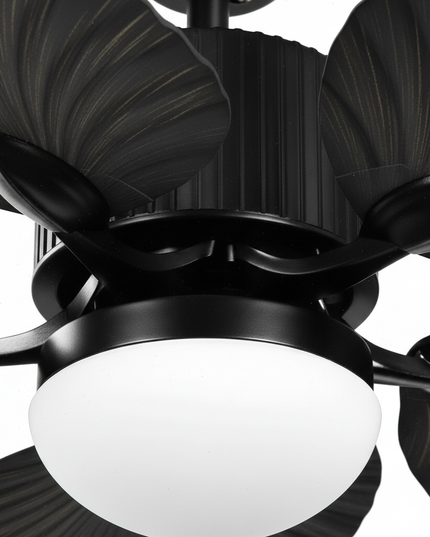 Lustre Ventilateur Palmier Bois Noir Télécommande - Vue 2