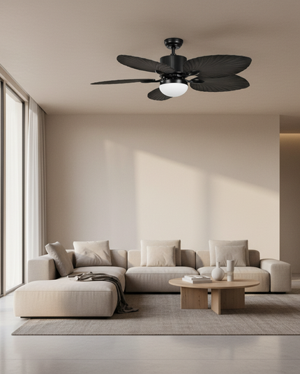 Lustre Ventilateur Palmier Bois Noir Télécommande - Vue 4