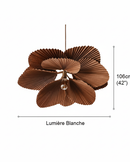 Lustre Ventilateur Papier Floral Fait Main - 106 cm (42") - H 40 cm / Lumière Blanche