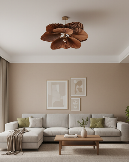 Lustre Ventilateur Papier Floral Fait Main - 106 cm (42") - H 40 cm / Lumière Blanche